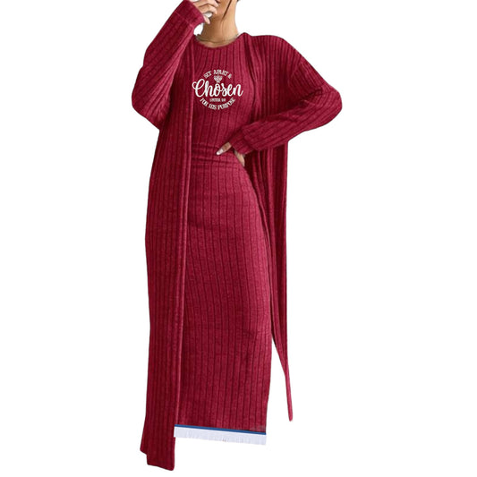 Fringed Tank Top Dress with Cardigan