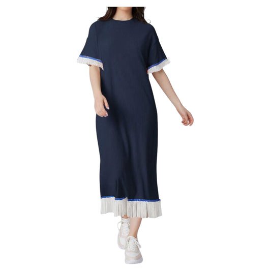 Fringed Navy Blue Dress