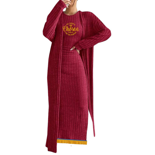 Fringed Tank Top Dress with Cardigan